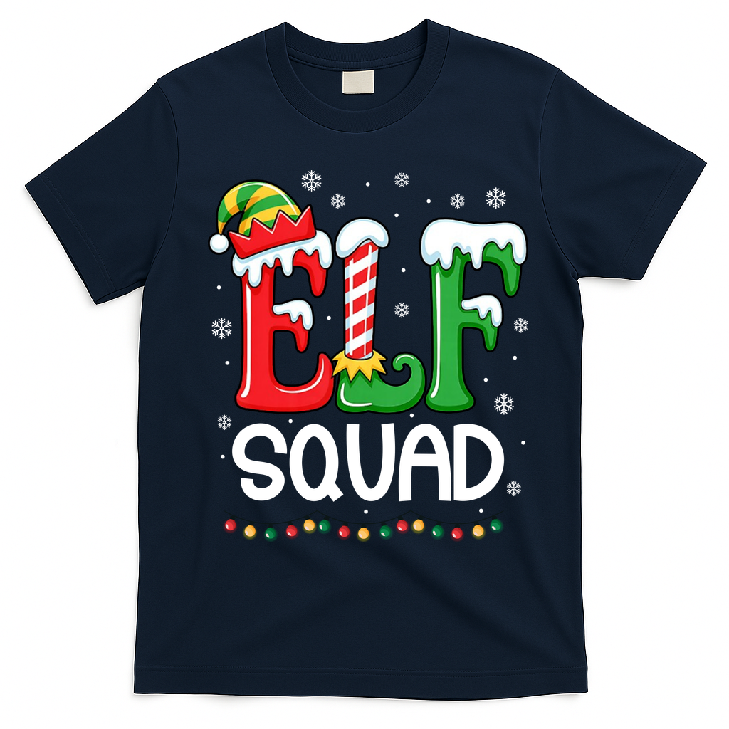 Elf Family Christmas Matching Xmas Elf Squad T-Shirt - Navy Blue