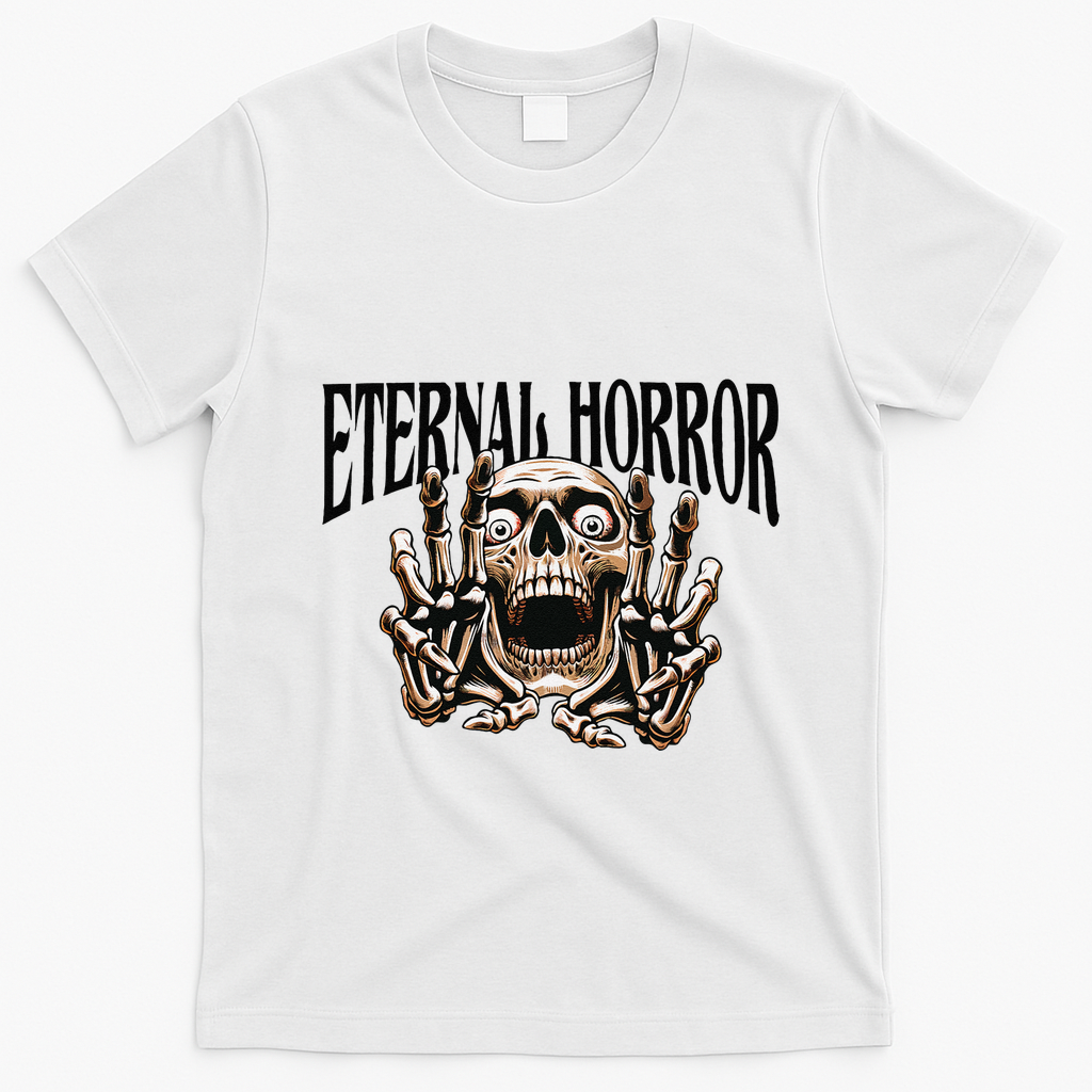 Eternal Horror Creepy Skeleton Screaming Dark Horror Spooky T-Shirt - White