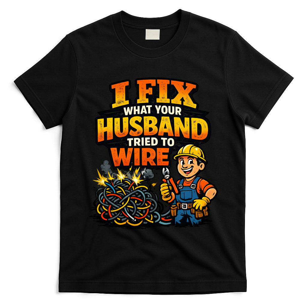 Electrician Humor I Fix What Your Husband Tried To Wire T-Shirt