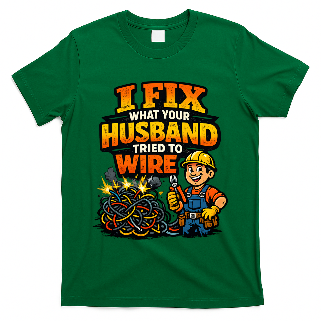 Electrician Humor I Fix What Your Husband Tried To Wire T-Shirt