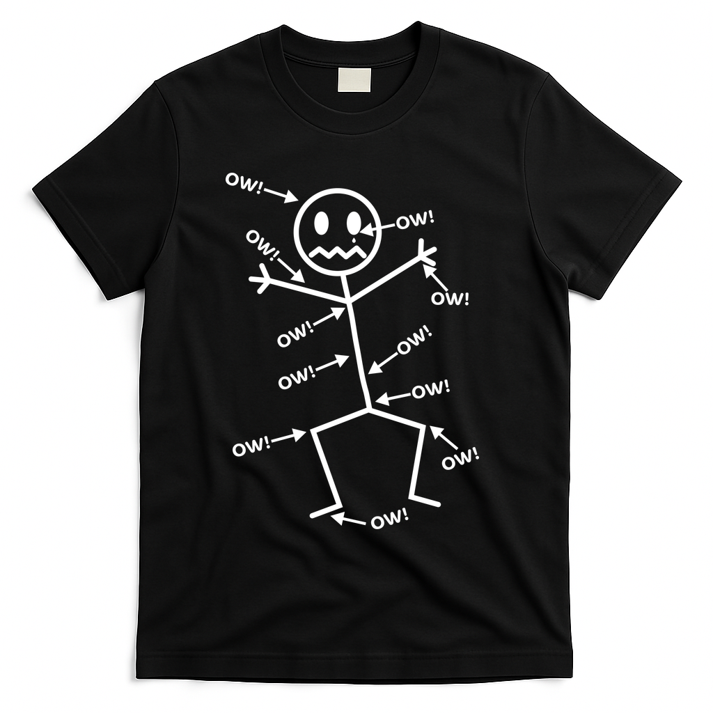 Everything Hurts Stick Man In Pain T-Shirt - Black