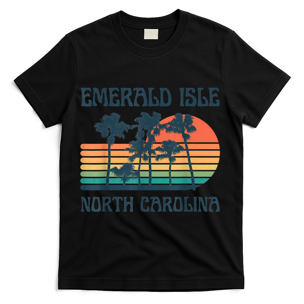 Emerald Isle North Carolina Beach Summer Vacation Vintage T-Shirt - Black
