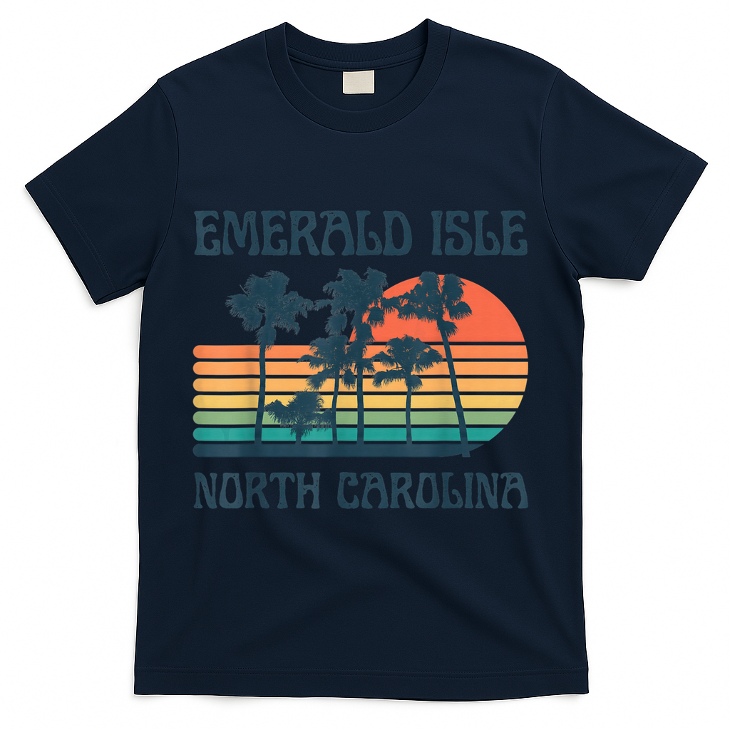 Emerald Isle North Carolina Beach Summer Vacation Vintage T-Shirt - Navy