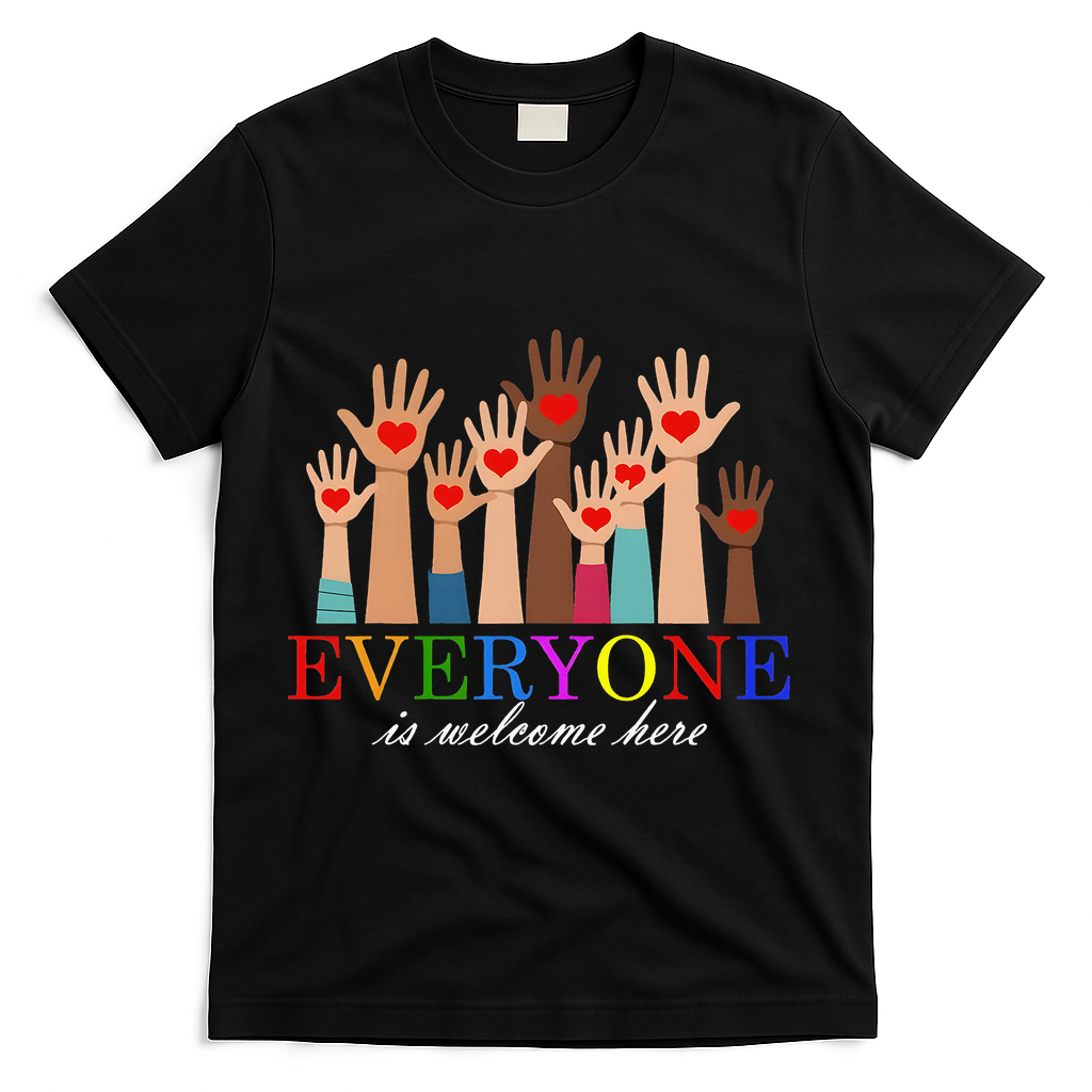 Everyone Is Welcome Here Idaho Teacher Support Lgbt Heart T-Shirt - Black