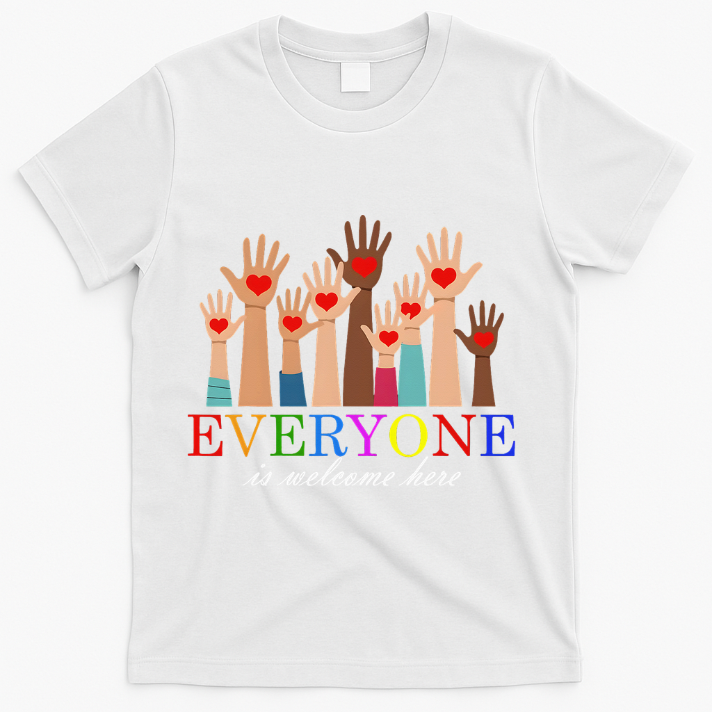Everyone Is Welcome Here Idaho Teacher Support Lgbt Heart T-Shirt - White