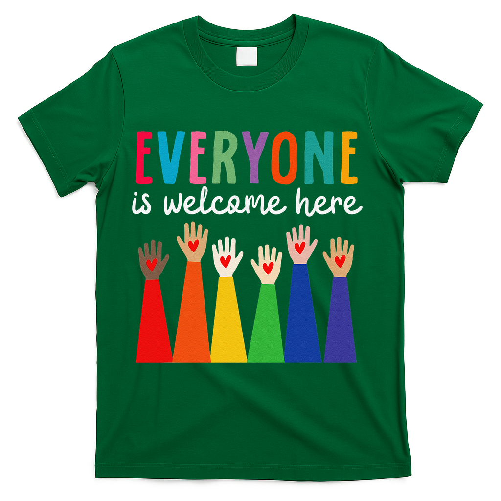 Everyone Is Welcome Here Idaho Teacher T-Shirt - Green