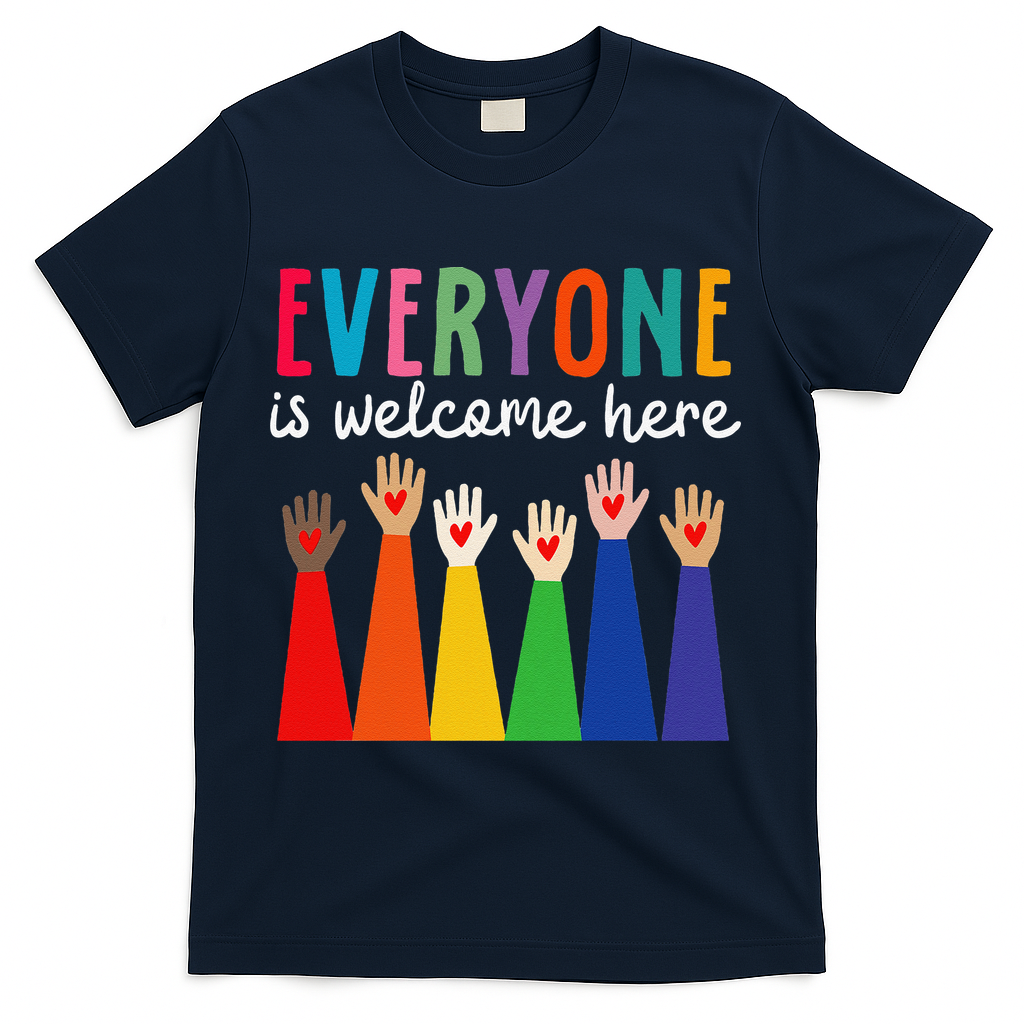 Everyone Is Welcome Here Idaho Teacher T-Shirt - Navy