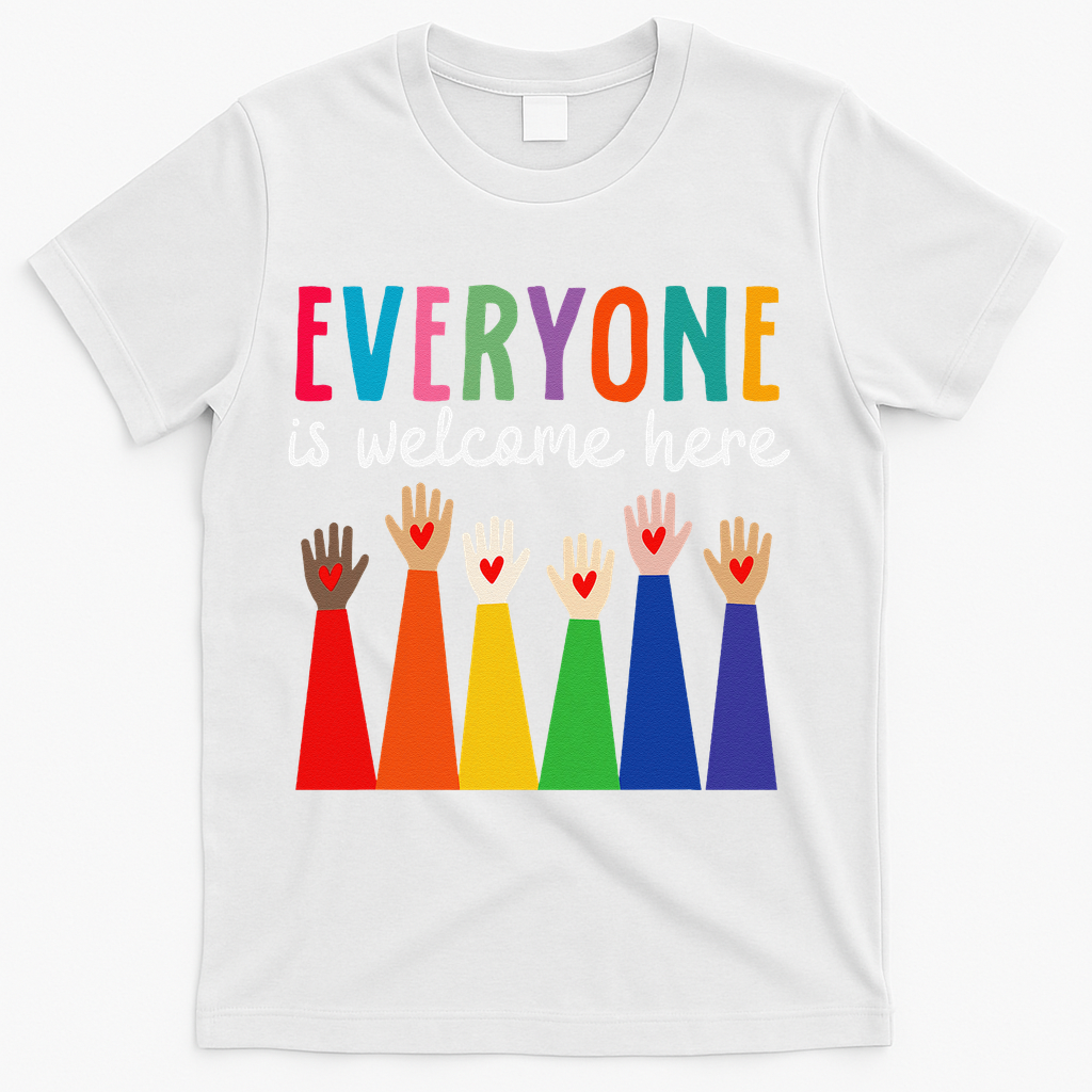 Everyone Is Welcome Here Idaho Teacher T-Shirt - White