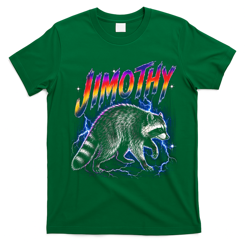 Epic Jimothy Raccoon Lighting Retro T-Shirt - Irish Green