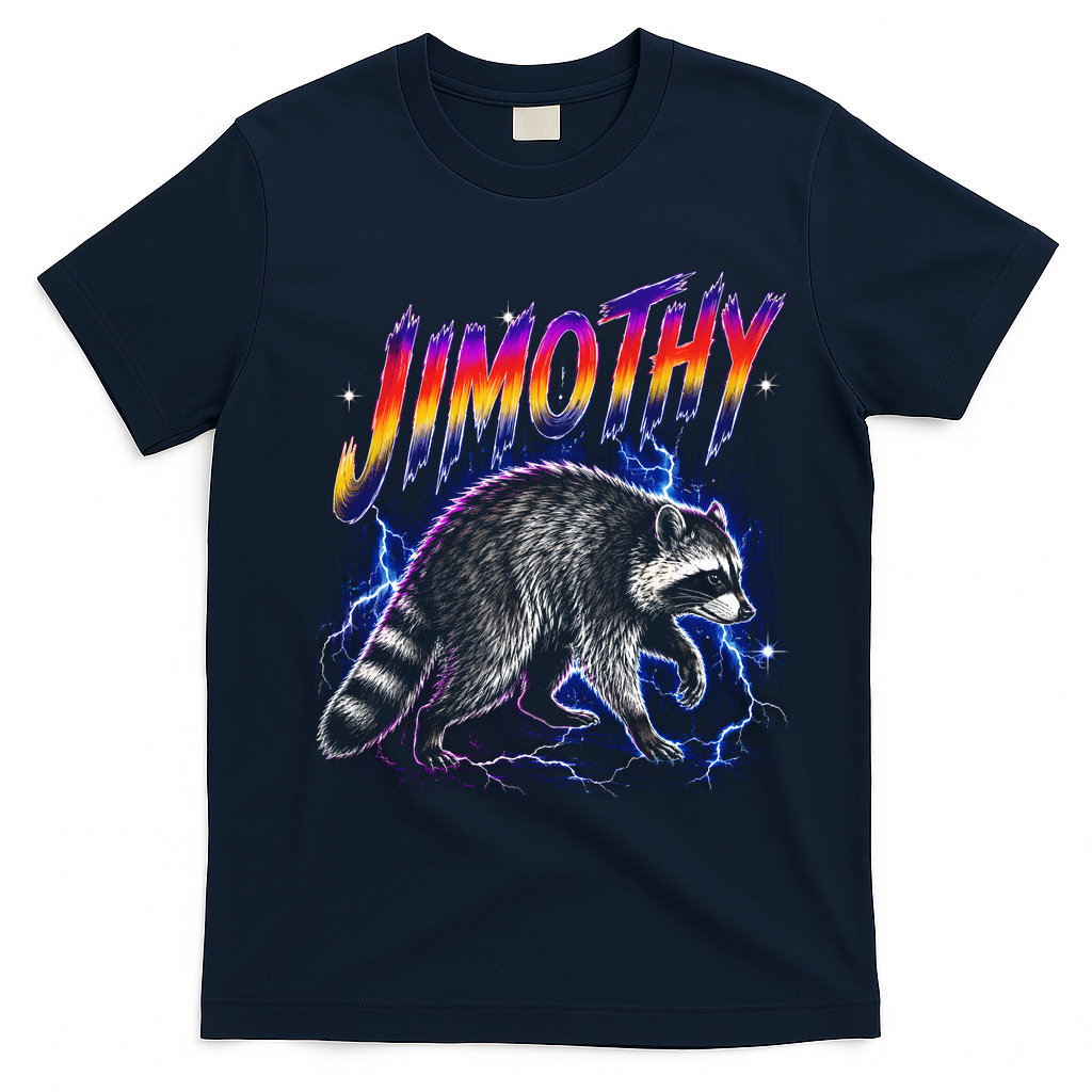 Epic Jimothy Raccoon Lighting Retro T-Shirt - Navy Blue