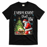 Every Knee Shall Bow Santa Christmas Nativity Scene Xmas T-Shirt - Black