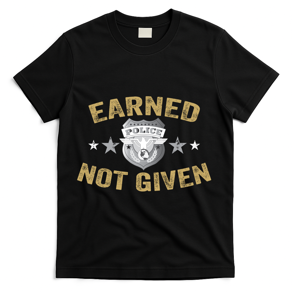 Earned Not Given Police Academy Graduation Police Officer Gift T-Shirt - Black