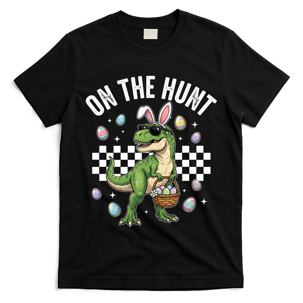 Easter On The Hunt Bunny Ears T-Rex Dinosaur  T-Shirt