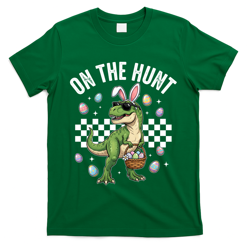 Easter On The Hunt Bunny Ears T-Rex Dinosaur  T-Shirt