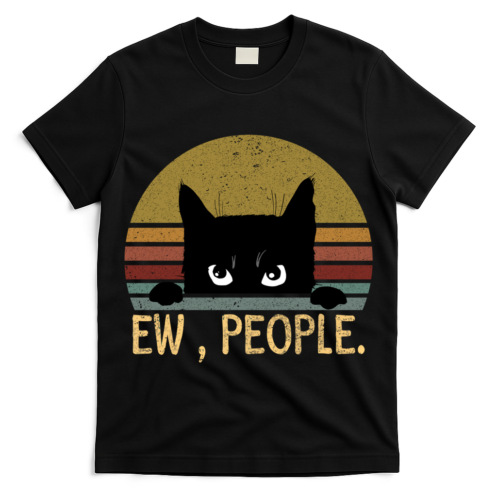 Ew People Black Cat Vintage Retro ·Funny Cat T-Shirt