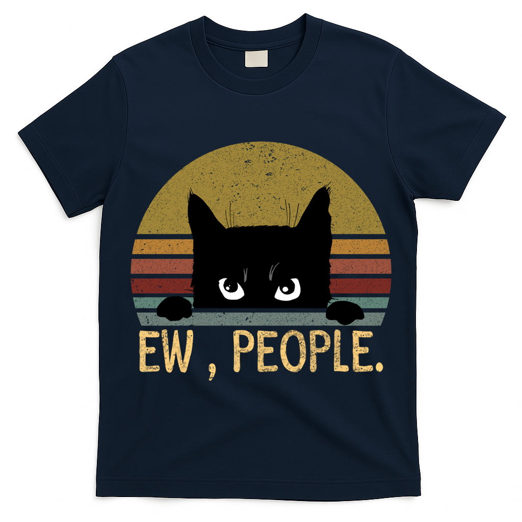 Ew People Black Cat Vintage Retro ·Funny Cat T-Shirt