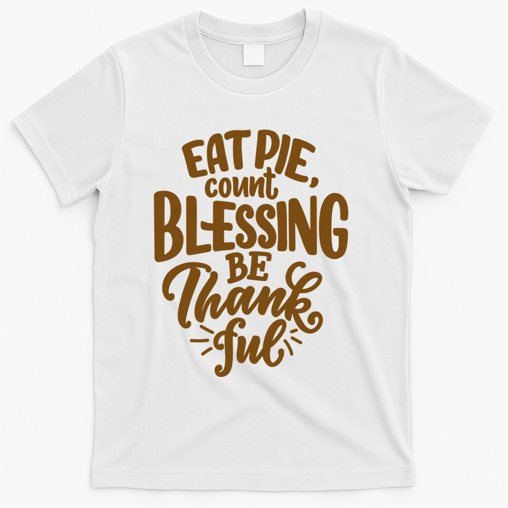 Eat Pie Count Blessing Be Thankful Thanksgiving Holiday T-Shirt - White