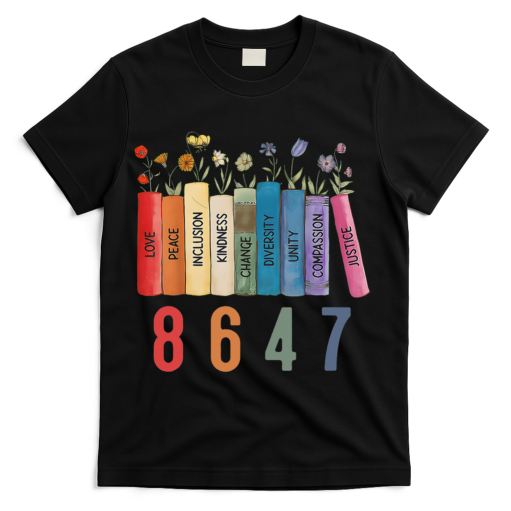 Equal Rights Book Flower 8647 Trump Feminist Women Rights Gift T-Shirt - Black