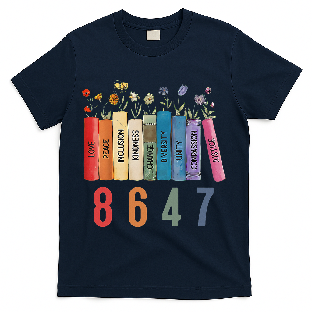 Equal Rights Book Flower 8647 Trump Feminist Women Rights Gift T-Shirt - Navy