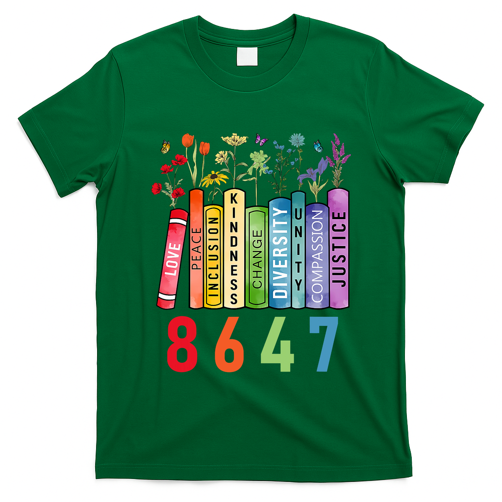 Equal Rights Book Flower Anti Trump Feminist Women Rights T-Shirt - Green