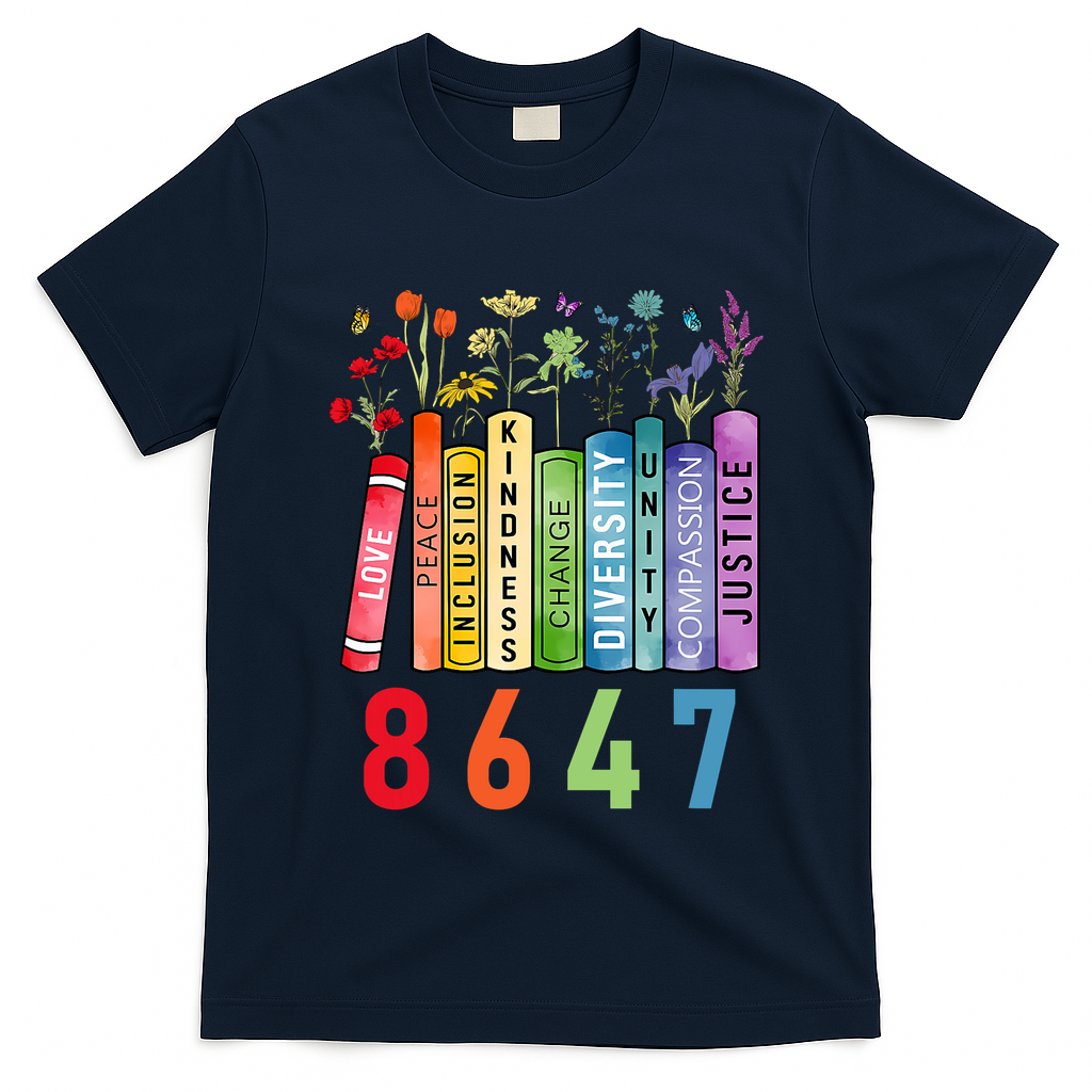 Equal Rights Book Flower Anti Trump Feminist Women Rights T-Shirt - Navy
