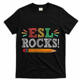 Esl Rocks Teacher Students Funny Back To School T-Shirt - Black
