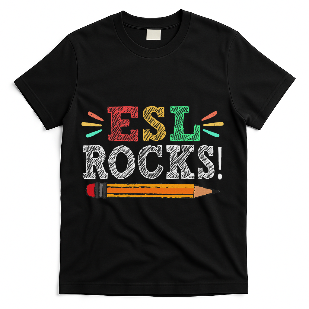Esl Rocks Teacher Students Funny Back To School T-Shirt - Black