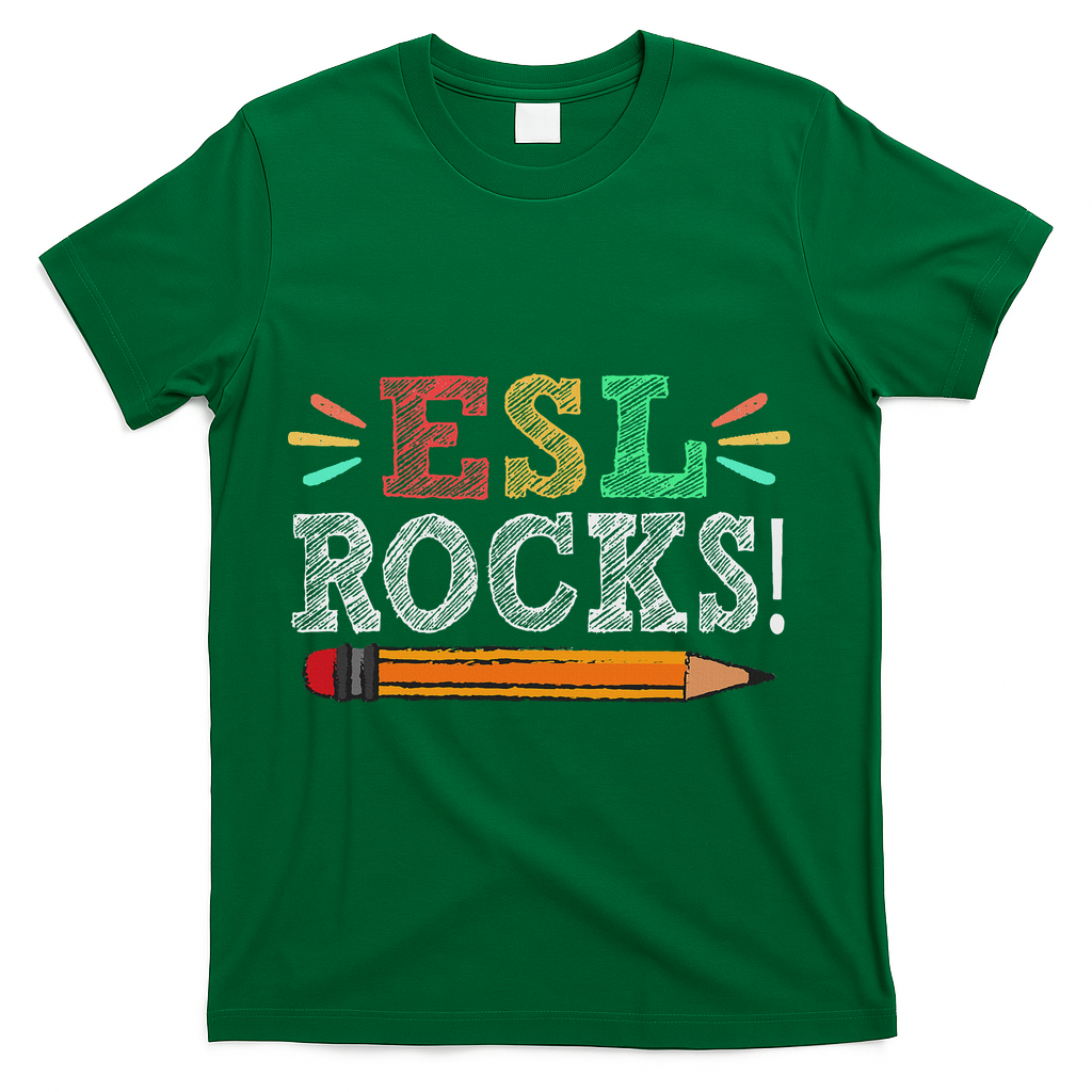 Esl Rocks Teacher Students Funny Back To School T-Shirt - Green