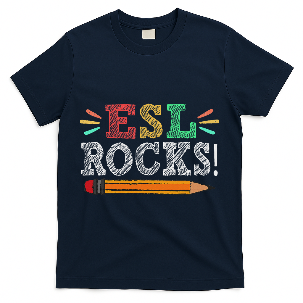 Esl Rocks Teacher Students Funny Back To School T-Shirt - Navy