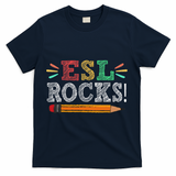 Esl Rocks Teacher Students Funny Back To School T-Shirt - Navy