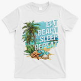Eat Sleep Beach Repeat Summer Vacation Tropical Beach Design T-Shirt - White