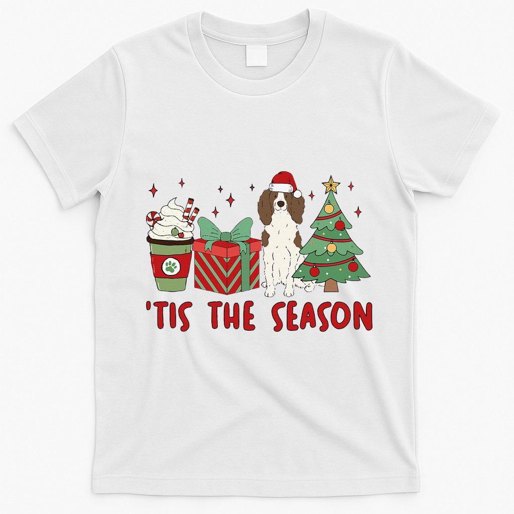 English Springer Spaniel Christmas Tis The Season Holiday T-Shirt - White