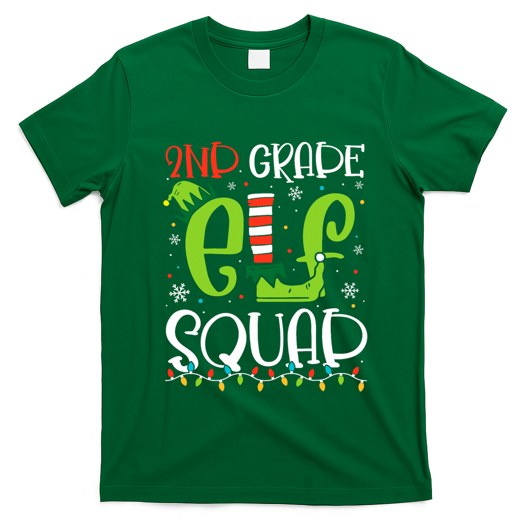 Elf Squad Second Grade Teacher Christmas 2nd Grade Teacher T-Shirt - Irish Green