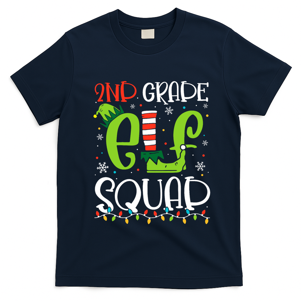 Elf Squad Second Grade Teacher Christmas 2nd Grade Teacher T-Shirt - Navy Blue