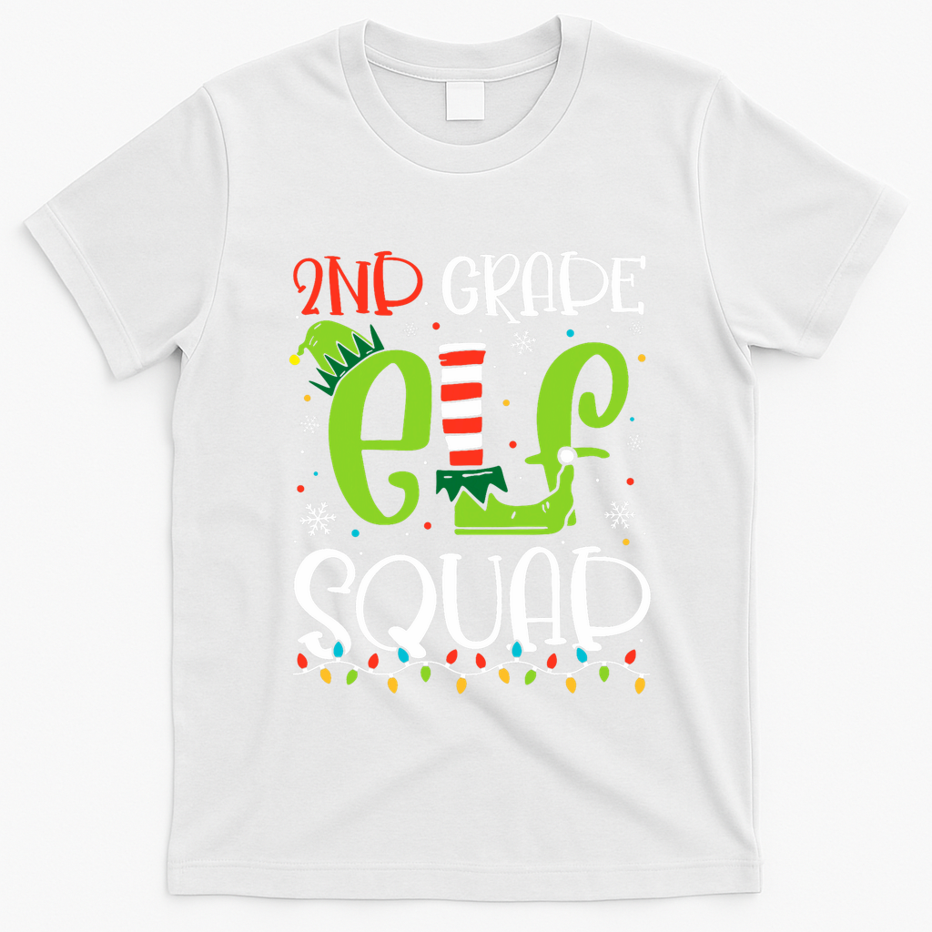 Elf Squad Second Grade Teacher Christmas 2nd Grade Teacher T-Shirt - White