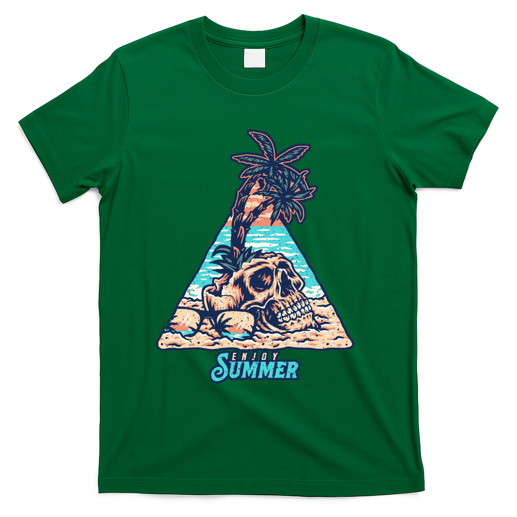 Enjoy Tropical Summer Vacation Skull T-Shirt - Green