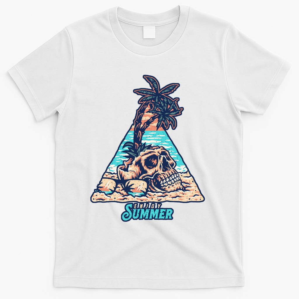 Enjoy Tropical Summer Vacation Skull T-Shirt - White