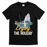 Enjoy The Holiday Summer Beach Palm Hawaiian T-Shirt - Black