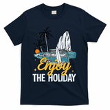Enjoy The Holiday Summer Beach Palm Hawaiian T-Shirt - Navy