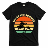 Enjoy The Summer Retro Sunset Palm Tree T-Shirt - Black