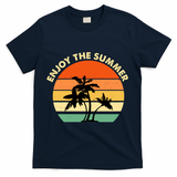 Enjoy The Summer Retro Sunset Palm Tree T-Shirt - Navy
