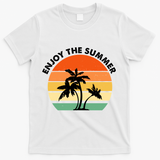 Enjoy The Summer Retro Sunset Palm Tree T-Shirt - White