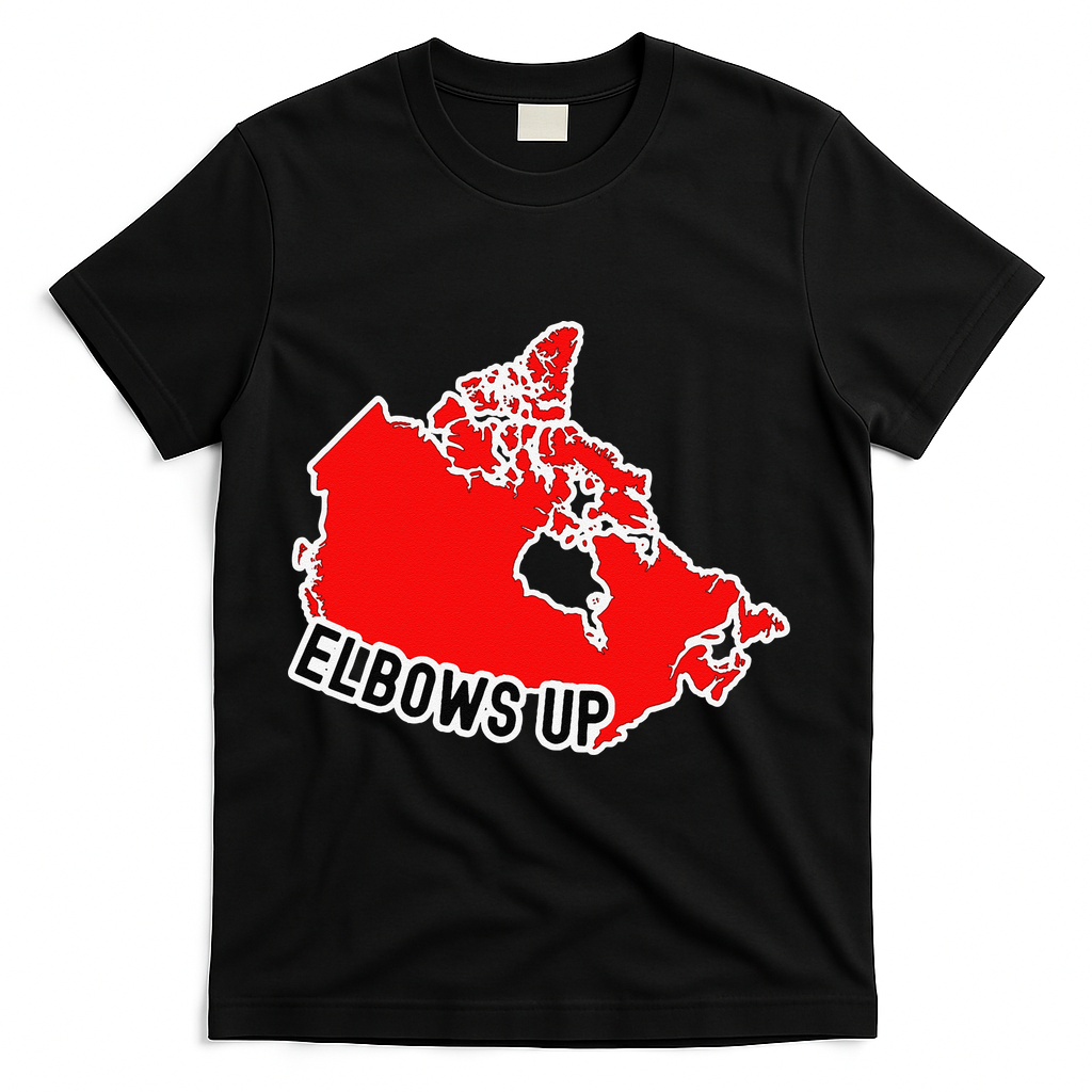 Elbows Up - Canada Map - Anti Trump - True North - Never 5 T-Shirt - Black