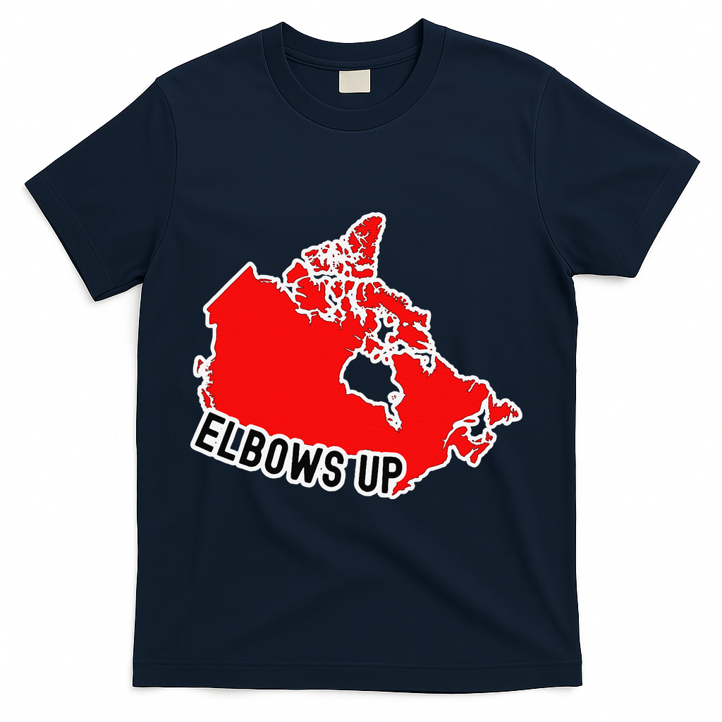 Elbows Up - Canada Map - Anti Trump - True North - Never 5 T-Shirt - Navy