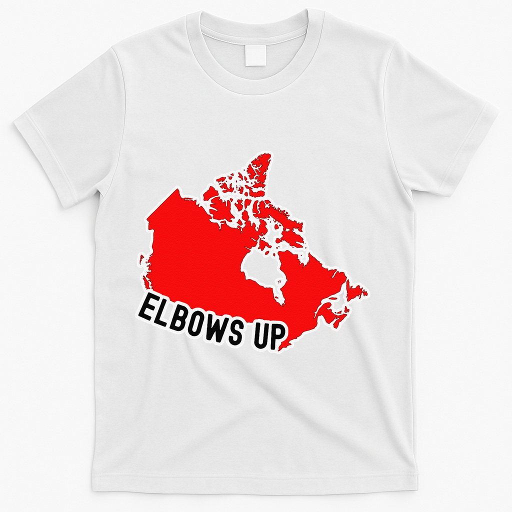 Elbows Up - Canada Map - Anti Trump - True North - Never 5 T-Shirt - White