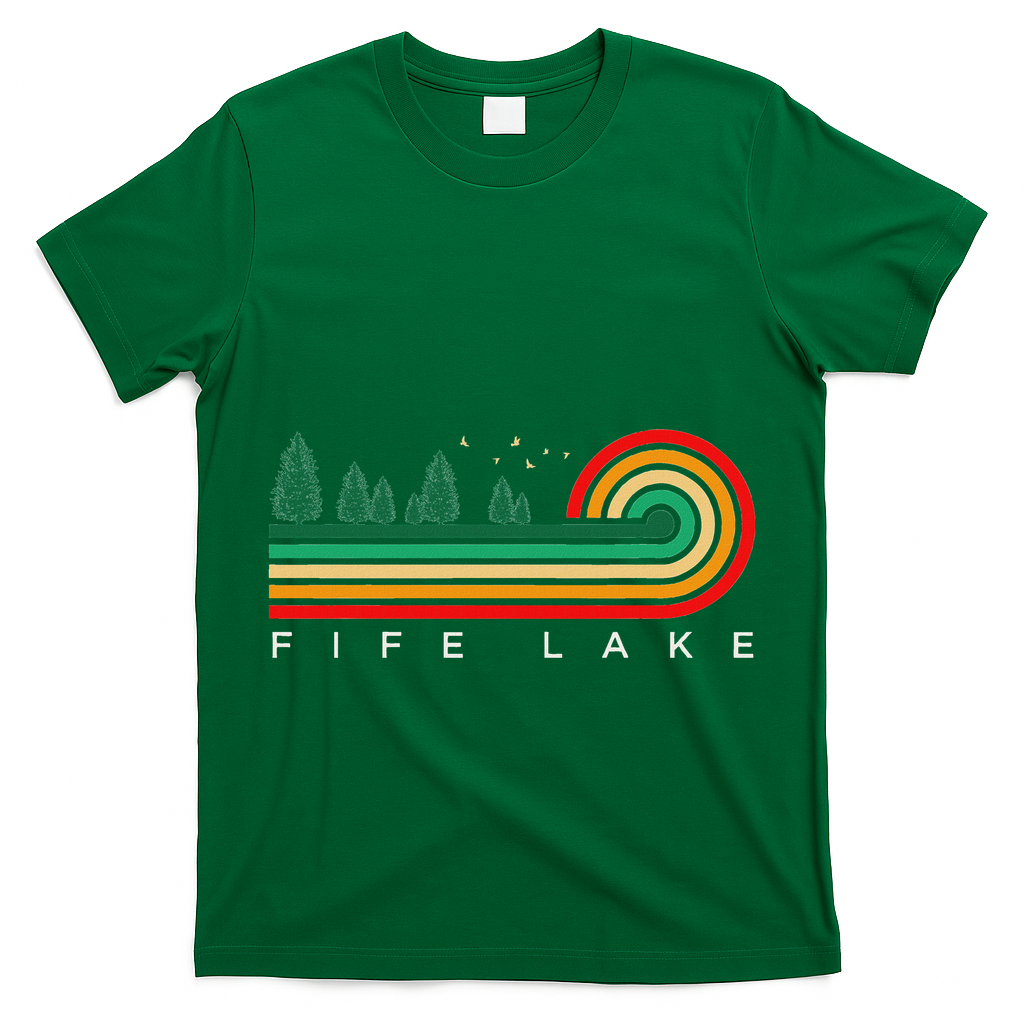 Evergreen Vintage Stripes Fife Lake Michigan T-Shirt