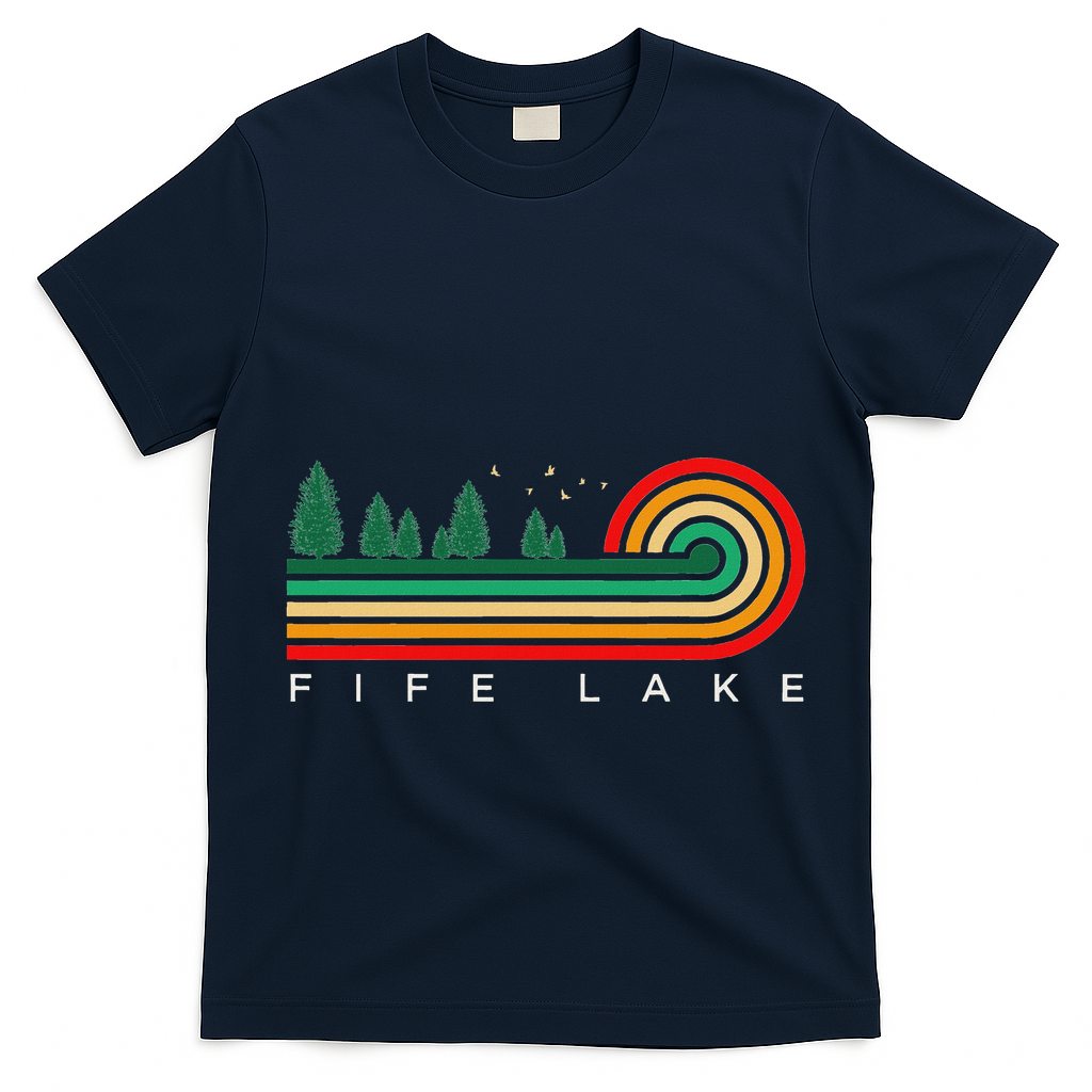 Evergreen Vintage Stripes Fife Lake Michigan T-Shirt