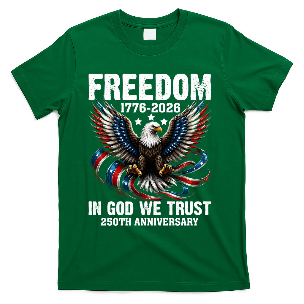 Freedom 1776-2026 In God We Trust 250th Anniversary T-Shirt - Green