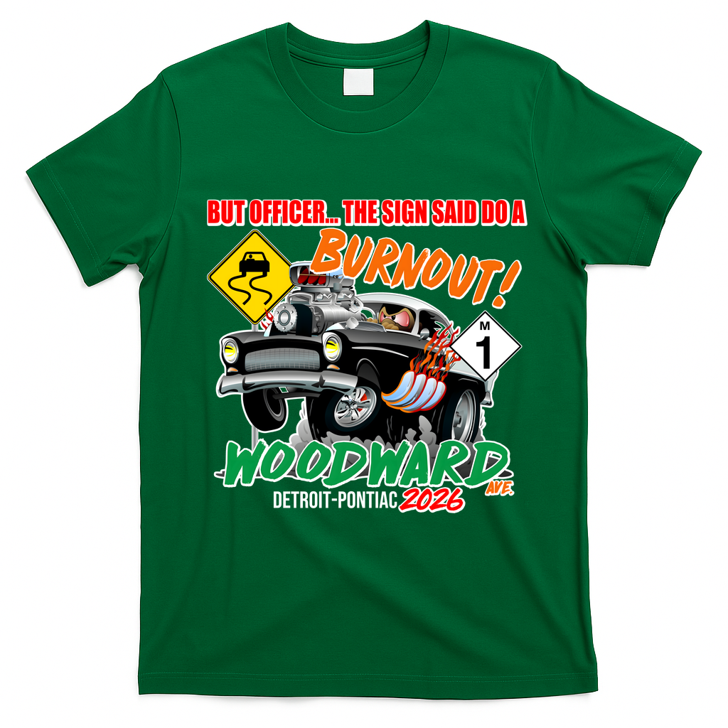 Funny 2026 M1 Woodward AVE But Officer T-Shirt - Irish Green