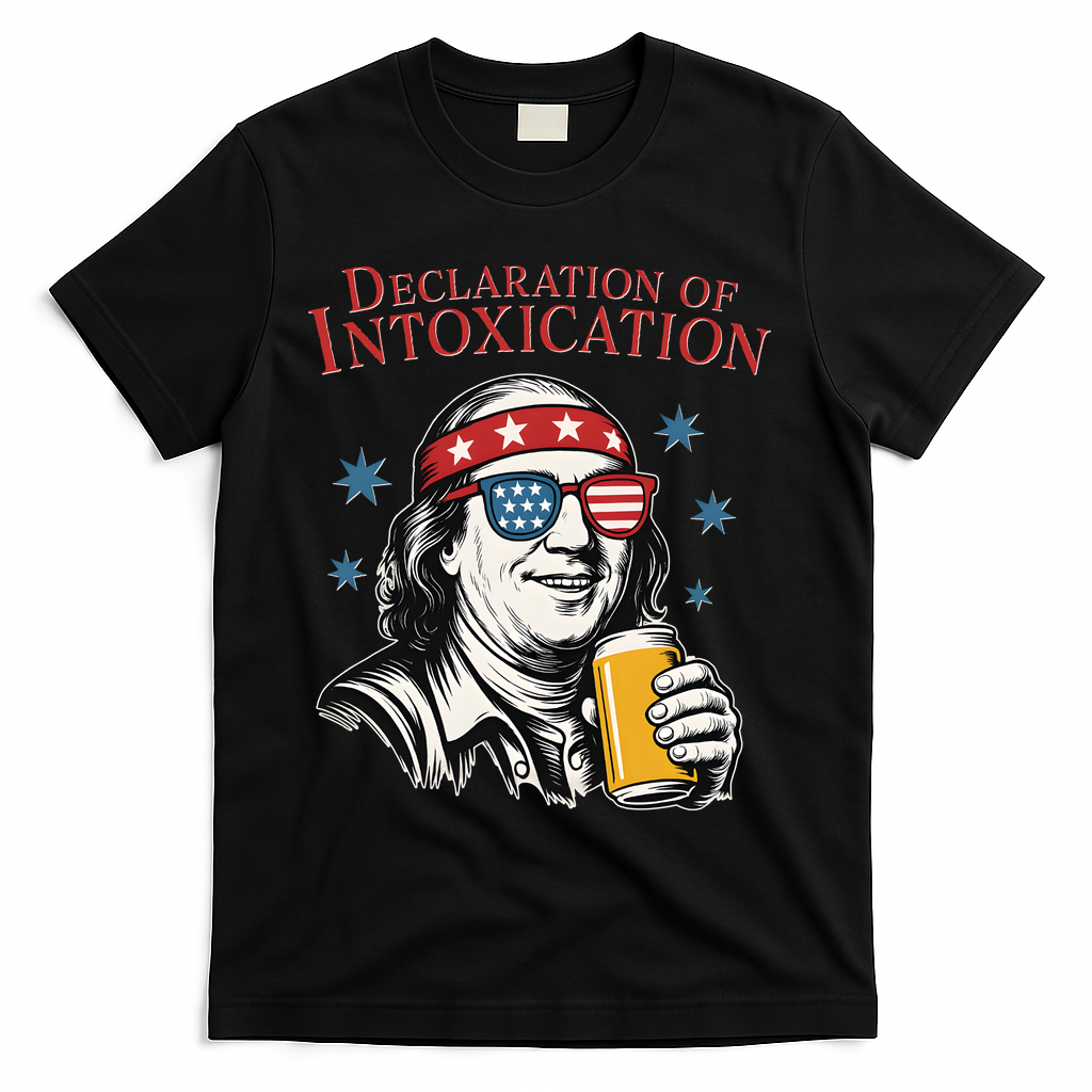 Funny 4th Of July Ben Franklin Declaration Of Intoxication T-Shirt - Black